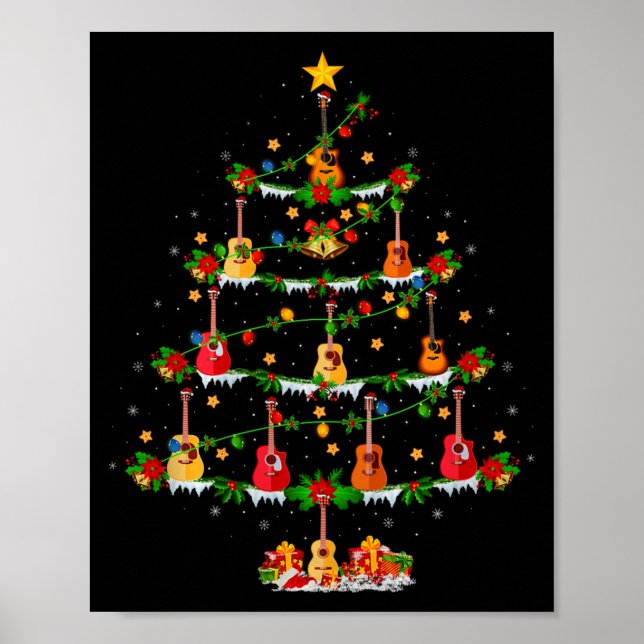 Affiche Guitar Christmas Tree Lights Musical Guitar Guitar (Devant)