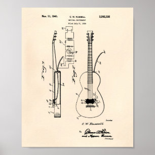 Affiche Guitare 1941 Brevet Art Vieux Poivre