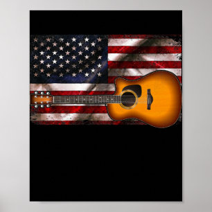 Affiche Guitare 4 juillet cadeaux Drapeau américain USA