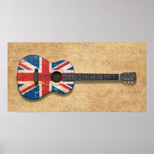 Affiche Guitare acoustique âgée et utilisée de drapeau