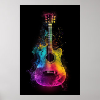 Affiche Guitare acoustique aux couleurs éclatantes