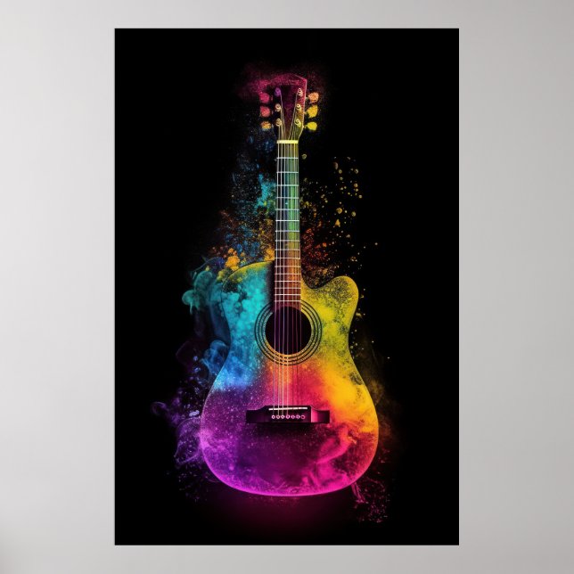 Affiche Guitare acoustique aux couleurs éclatantes (Devant)
