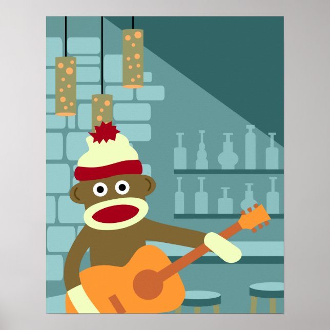 Affiche Guitare acoustique de singe-Sock (Devant)