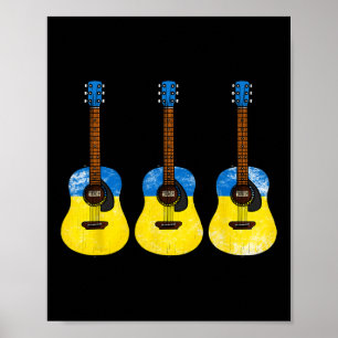 Affiche Guitare acoustique Drapeau ukrainien Ukraine Guita