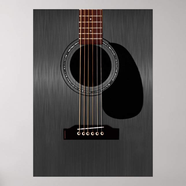 Affiche Guitare acoustique noire cendrée (Devant)