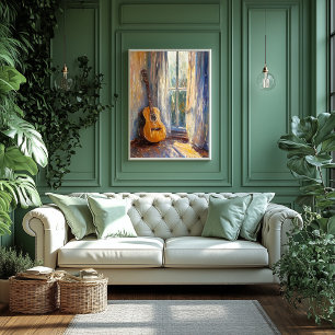 Affiche Guitare acoustique par fenêtre éclairée - Impressi