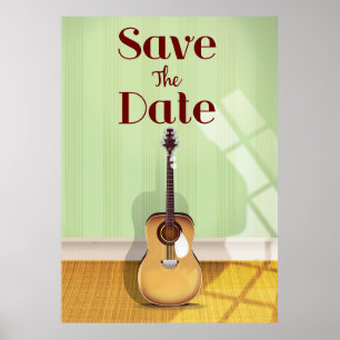 Affiche Guitare Acoustique Vintage Enregistrer la Date