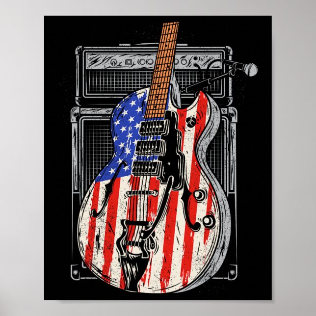 Affiche Guitare américaine 4 juillet guitariste Usa Cou (Devant)