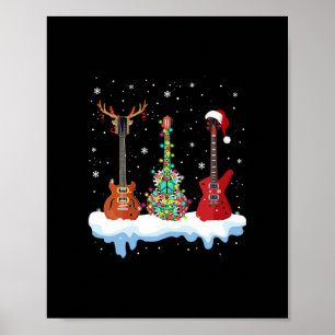 Affiche guitare basse santa chapeau renne hippie guitare a