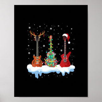 Affiche guitare basse santa chapeau renne hippie guitare a