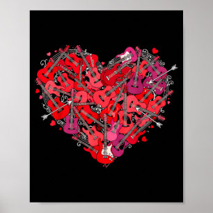 Affiche Guitare cœur Amour Saint Valentin Guitariste Joueu