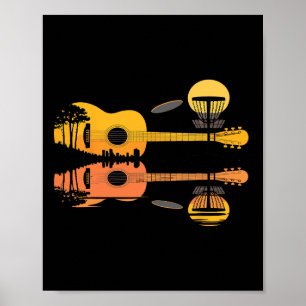Affiche Guitare de Disc Golf Coucher de soleil Nature Refl