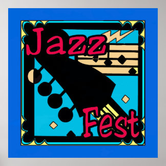 Affiche Guitare de Jazz Fest en bleu