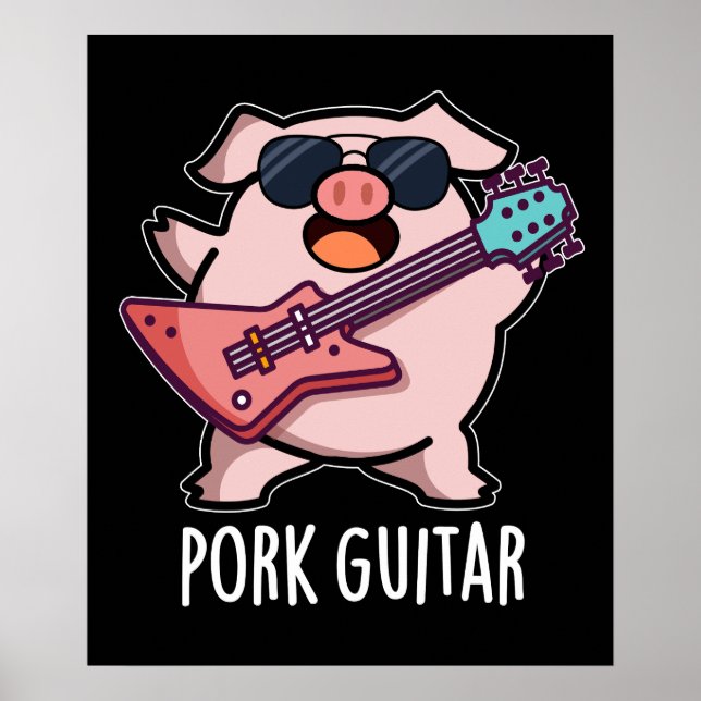 Affiche Guitare de porc Funny Rock Guitare Pig Pun Dark BG (Devant)