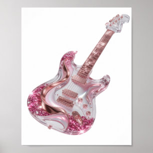 AFFICHE GUITARE ÉLECTRIQUE ARGENTÉE DYNAMIQUE PAILLÈTE ROS