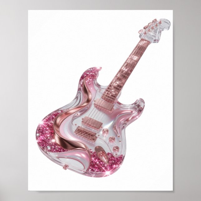 AFFICHE GUITARE ÉLECTRIQUE ARGENTÉE DYNAMIQUE PAILLÈTE ROS (Devant)