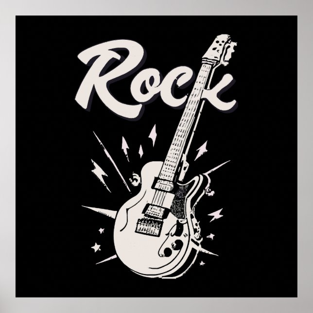 Affiche Guitare électrique avec mot rock (Devant)