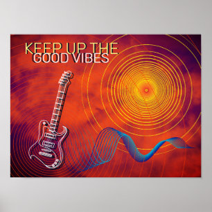 Affiche Guitare électrique Gardez le Good Vibes bleu orang