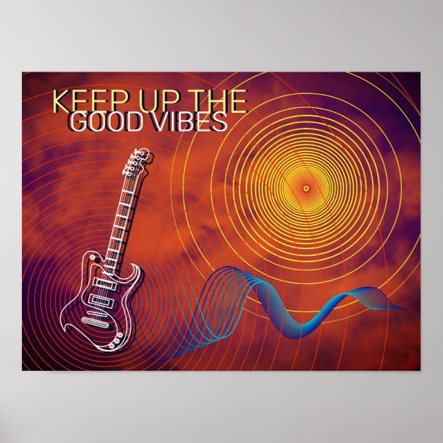 Affiche Guitare électrique Gardez le Good Vibes bleu orang (Devant)