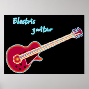 Affiche Guitare électrique néon musique rock rétro 80