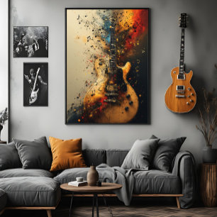 Affiche Guitare Électrique Peinture Éclaboussée Musique Ro