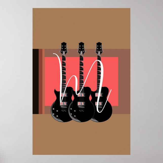 Affiche Guitare électrique Pop Art Monogramme Initial (Devant)