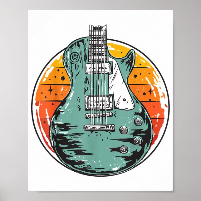 Affiche Guitare Électrique Rétro Coucher de Soleil Vintage (Devant)