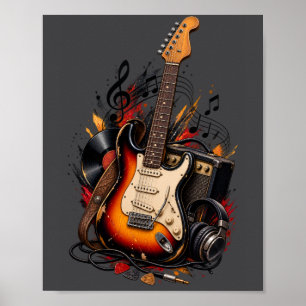 Affiche Guitare électrique rétro et amplificateur - Art mu