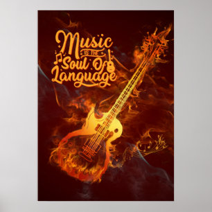 Affiche Guitare en feu   La musique est l'âme du langage