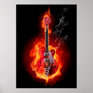 Affiche Guitare en flammes