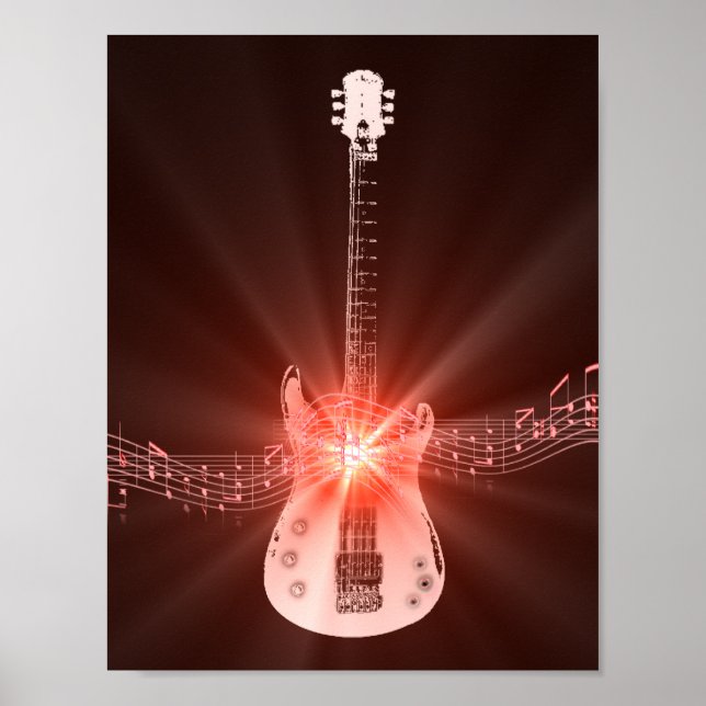 Affiche Guitare et notes musicales (Devant)