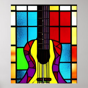 Affiche Guitare mosaïque en vitrail
