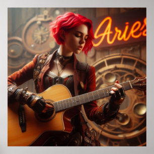 Affiche Guitare musicienne Aries Zodiac