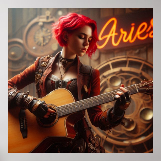 Affiche Guitare musicienne Aries Zodiac (Devant)