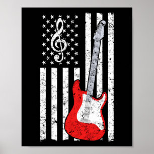 Affiche Guitare Musique Lover Guitare Drapeau américain