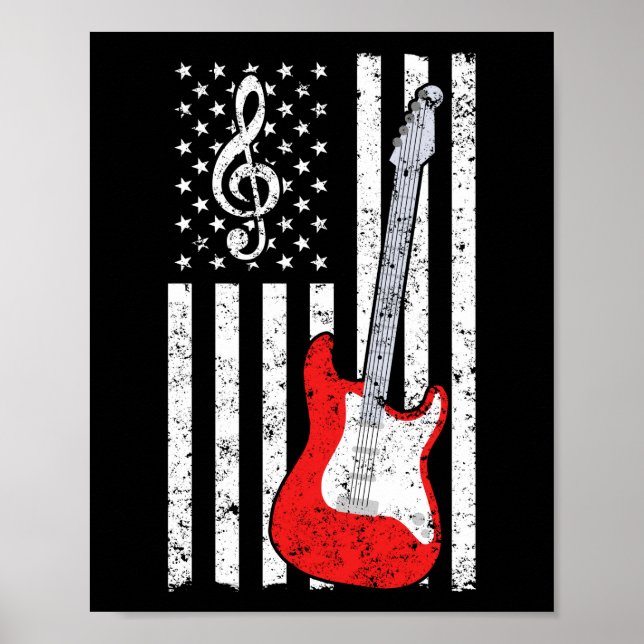 Affiche Guitare Musique Lover Guitare Drapeau américain (Devant)