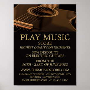 Affiche Guitare noire, boutique d'instruments de musique