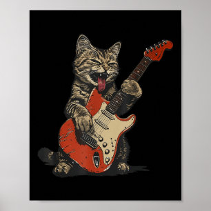 Affiche Guitare Rock Et Roll Chat Vintage Rock Guitariste 