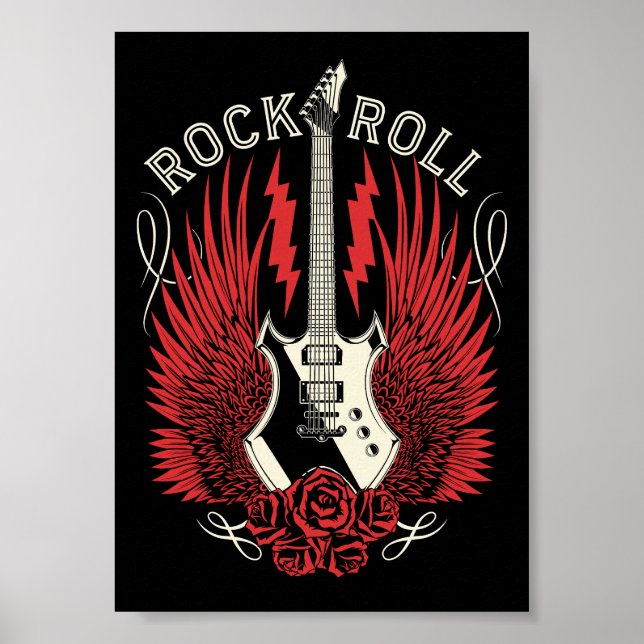 Affiche Guitare Rock & Roll Roses (Devant)