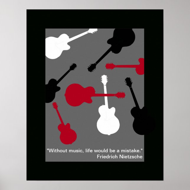 Affiche guitare rouge/noir/blanc pour le musicien (Devant)