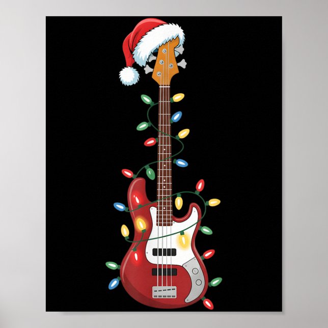 Affiche Guitare Santa Hat lumières de Noël B Joueur Guitar (Devant)