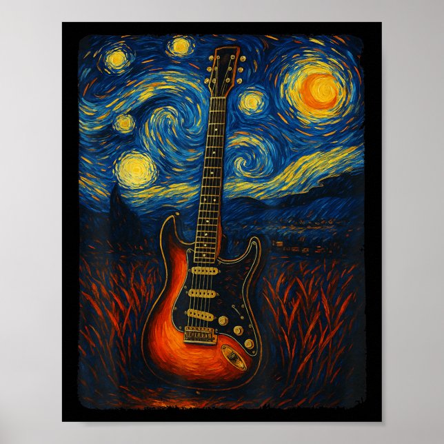 Affiche Guitare Starry Nuit Van Gogh Guitariste Rock Et Ro (Devant)