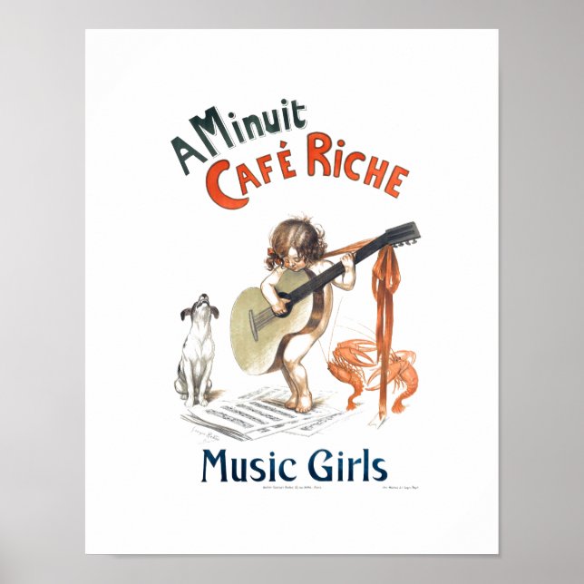 Affiche Guitare vintage Art Drôle Musique Café Et Homard (Devant)