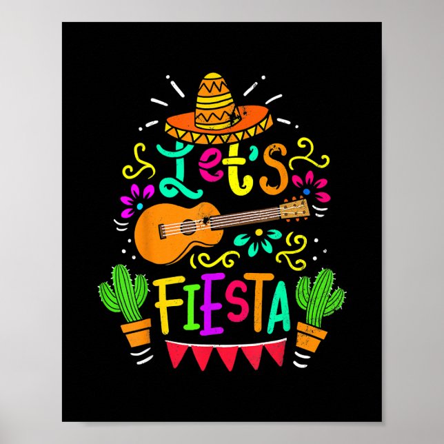 Affiche Guitare vintage Cinco De Mayo Cactus Sombrero (Devant)