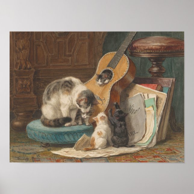 Affiche Guitare vintage Imprimer Chat Kittens Piano Musici (Devant)