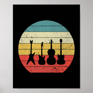 Affiche Guitare Vintage Retro Sunset Guitare Musique