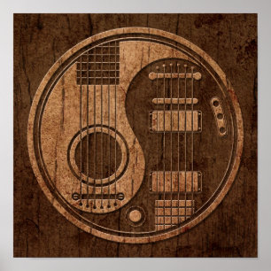 Affiche Guitares électriques acoustiques Yin Yang Wood Eff