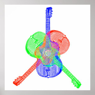 Affiche Guitares rouges et bleues