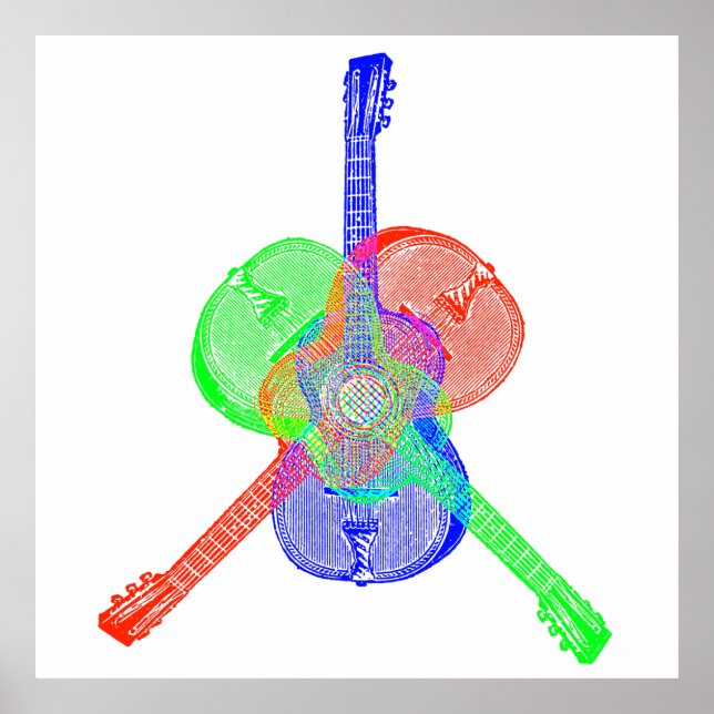 Affiche Guitares rouges et bleues (Devant)