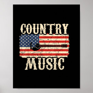 Affiche Guitariste Country Music Guitare Drapeau américain